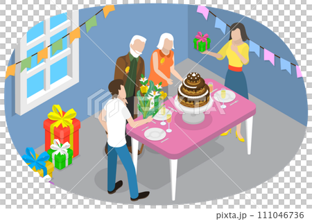 3D Isometric Flat  Conceptual Illustration of Parents Day 111046736