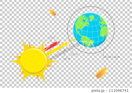 3D Isometric Flat  Conceptual Illustration of Sun Radiation Diagram 111046741