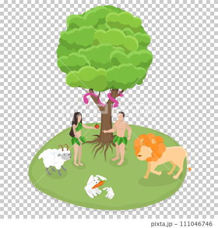 3D Isometric Flat  Conceptual Illustration of Garden Of Eden 111046746