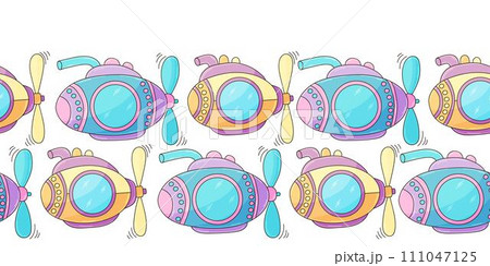 Marine seamless border. Children's fairy-tale drawing Marine seamless border. Children's fairy-tale drawing 111047125