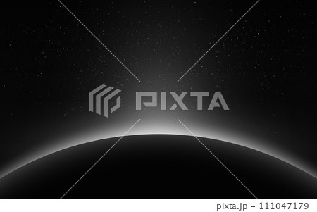 Sunrise earth. Cosmos eclipse. Sun rising over planet. Space sunrise with bright beams. Solar ring with sunlight and stars. Earth horizon. Vector illustration Sunrise earth. Cosmos eclipse. Sun rising over planet. Space sunrise with bright beams. Solar ring with sunlight and stars. Earth horizon. Vector illustration 111047179