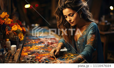 AI-generated content. Closeup photoshoot of working process with clay by diligent man. 111047684