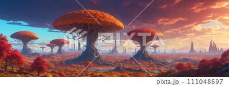 Alien landscape with extraterrestrial treesのイラスト素材 [111048697] - PIXTA