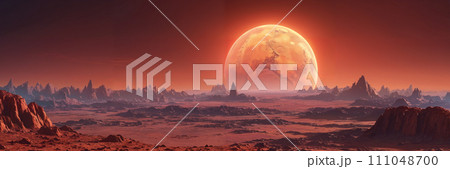 Giant alien planet over mountains Giant alien planet over mountains 111048700