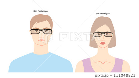 Slim Rectangular frame glasses on women and men flat character fashion accessory illustration. Sunglass front view 111048823