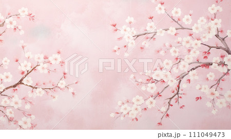和風の白梅の花の枝のイラスト背景「AI生成画像」 111049473