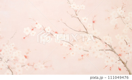 和風の白梅の花の枝のイラスト背景「AI生成画像」 111049476