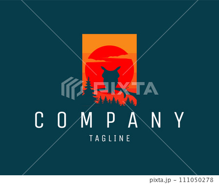 owl logo. isolated view of an owl on a tree with a big red moon is amazing. best for logos, badges, symbols, icons, design stickers, t-shirts. available in eps 10 111050278