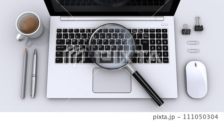 ビジネス風景のデスクトップビュー、パソコン作業の検索イメージ 111050304