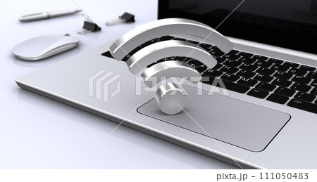 Wi-Fiアイコンとノートパソコン、Wi-Fi通信のイメージ 111050483