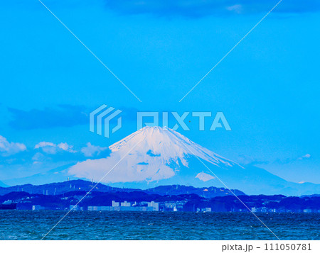 Mt. Fuji in winter across Tokyo Bay seen from - Stock