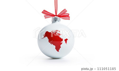 Christmas red and white Decorative planet Ball on white background. Earth day. Ecology. Christmas red and white Decorative planet Ball on white background. Earth day. Ecology. 111051185