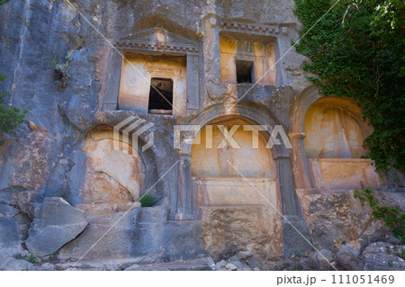 Ancient tombs carved into the rocks of the city of Termessos 111051469