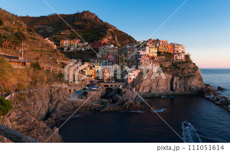 Image of sunset of Manarola in La Spezia of Italy Image of sunset of Manarola in La Spezia of Italy 111051614