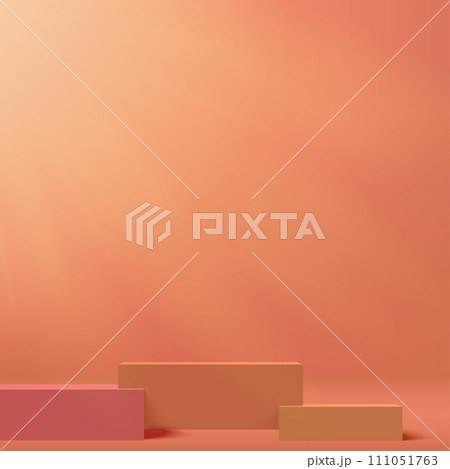 3d orange color podium and minimal orange color wall scene. 3d podium minimal abstract background. Vector 3d orange color podium and minimal orange color wall scene. 3d podium minimal abstract background. Vector 111051763