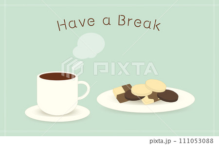 コーヒーとクッキーでカフェ休憩するイラスト コーヒーとクッキーでカフェ休憩するイラスト 111053088