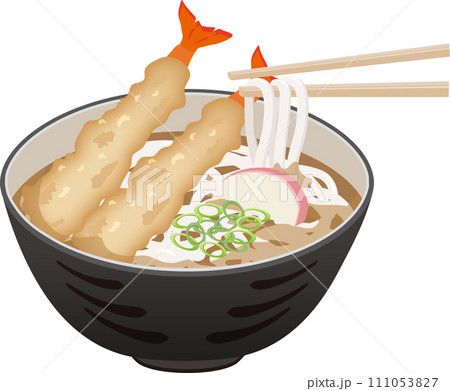 箸で持ち上げた天ぷらうどん 箸で持ち上げた天ぷらうどん 111053827