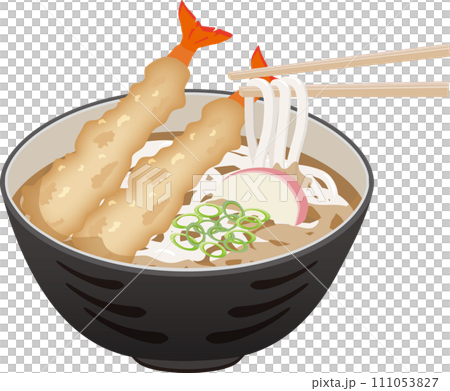 箸で持ち上げた天ぷらうどん 箸で持ち上げた天ぷらうどん 111053827