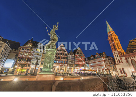 Frankfurt Germany time lapse, night city skyline at Romer old town square Frankfurt Germany time lapse, night city skyline at Romer old town square 111053850