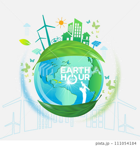 concept logo design event  earth hour ,Ecology.Green cities help the world with eco-friendly 111054184