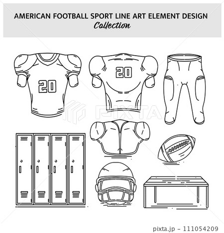 Set of American Football equipment hand drawn vector illustration. Sports icon design template. 111054209