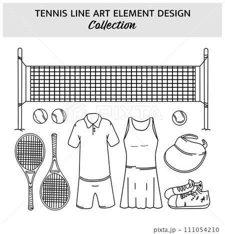 Set of Tennis equipment hand drawn vector illustration 111054210