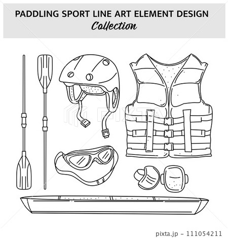 Set of Paddling equipment hand drawn vector illustration. Sports icon design template. 111054211
