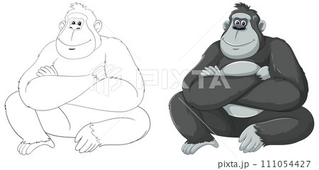 Friendly Gorillas in Monochrome Illustration Friendly Gorillas in Monochrome Illustration 111054427