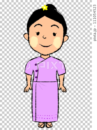 タナカを塗りロンジーを着たミャンマー人の女性 111054523