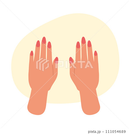 ジェルネイル・ネイルポリッシュを施した揃えられた美しい両手の俯瞰イラスト 111054689