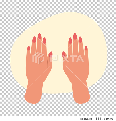ジェルネイル・ネイルポリッシュを施した揃えられた美しい両手の俯瞰イラスト 111054689