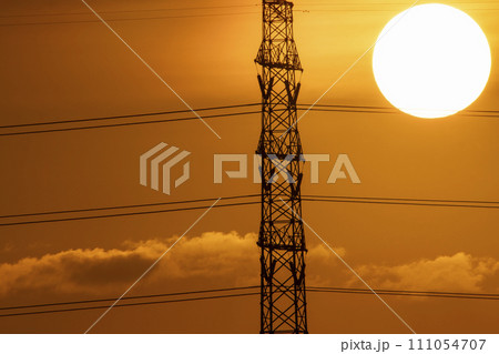 silhouette of high voltage electrical pole structure silhouette of high voltage electrical pole structure 111054707