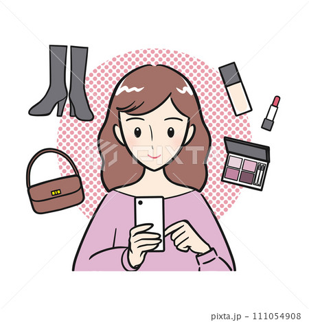 スマホでオンラインショッピングを楽しむ若い女性（背景あり） 111054908