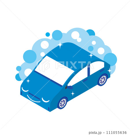 洗車される青い車のイラスト 111055636