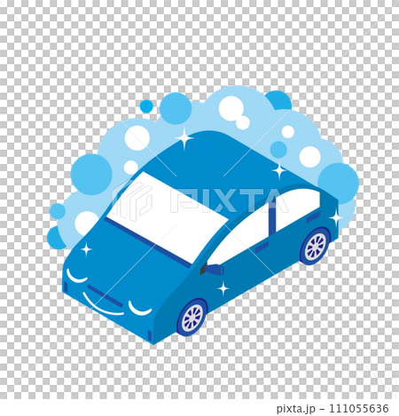 洗車される青い車のイラスト 111055636
