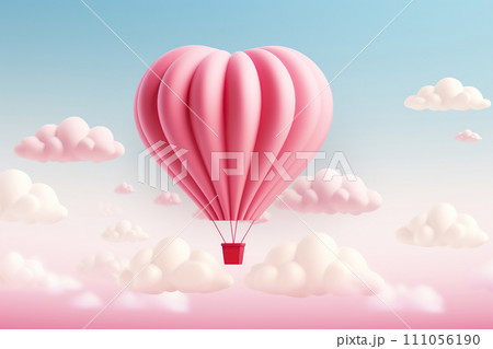 Pink hot air balloon flying in the sky with clouds. Vector illustration. Generative AI 111056190