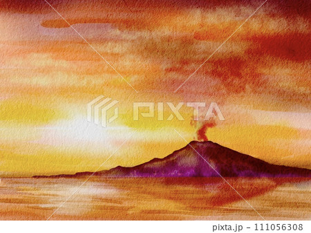 山羽 斌士 桜島噴景 水彩画