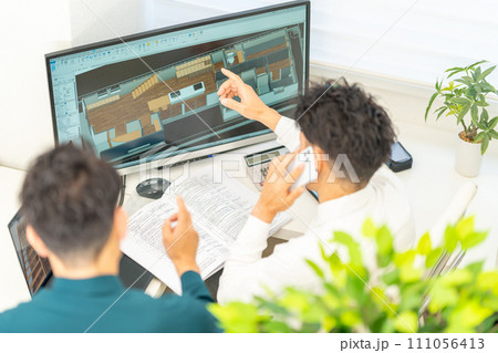 三次元CAD 立体的 3DCG 建築設計 住宅 内観 2人 スマホ 三次元CAD 立体的 3DCG 建築設計 住宅 内観 2人 スマホ 111056413