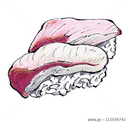 寿司　ハマチ　手描きイラスト 111056742