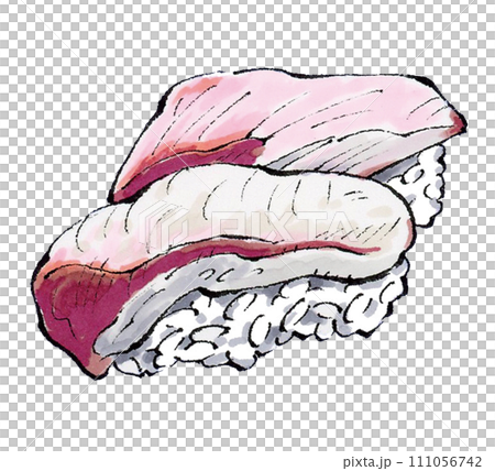 寿司　ハマチ　手描きイラスト 111056742