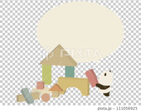Panda playing with building blocks. with speech bubble 111056925