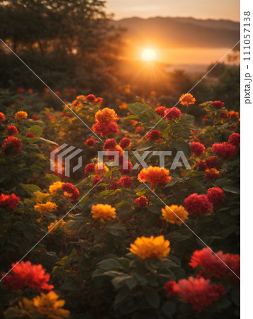 Mountain Majesty: Rhododendron Blooms Amidst Alpine Beauty 111057138