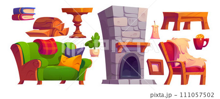 Chalet living room design elements set Chalet living room design elements set 111057502