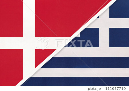 Denmark and Greece or Hellenic Republic, symbol of country. Danish vs Greek national flags. 111057710