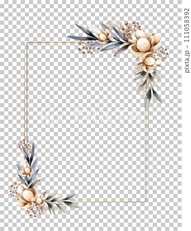 Rectangular frame with chic flowers and golden lines. Vector illustration in watercolor style Rectangular frame with chic flowers and golden lines. Vector illustration in watercolor style 111058392