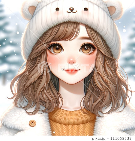 雪の日の微笑み - 暖かいセーターの少女  (AI生成画像) 111058535