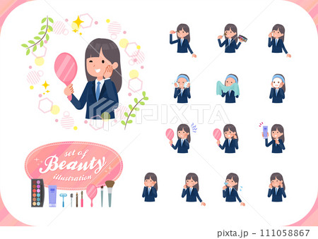 美容に関する紺ブレザー女子学生のセット 美容に関する紺ブレザー女子学生のセット 111058867