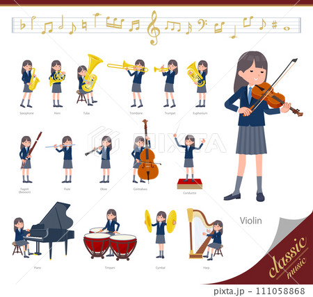 クラシック音楽演奏に関する紺ブレザー女子学生のセット 111058868