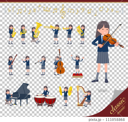 Set of navy blue blazer female student on classical music performance 111058868