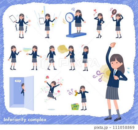 劣等感に関する紺ブレザー女子学生のセット 111058869